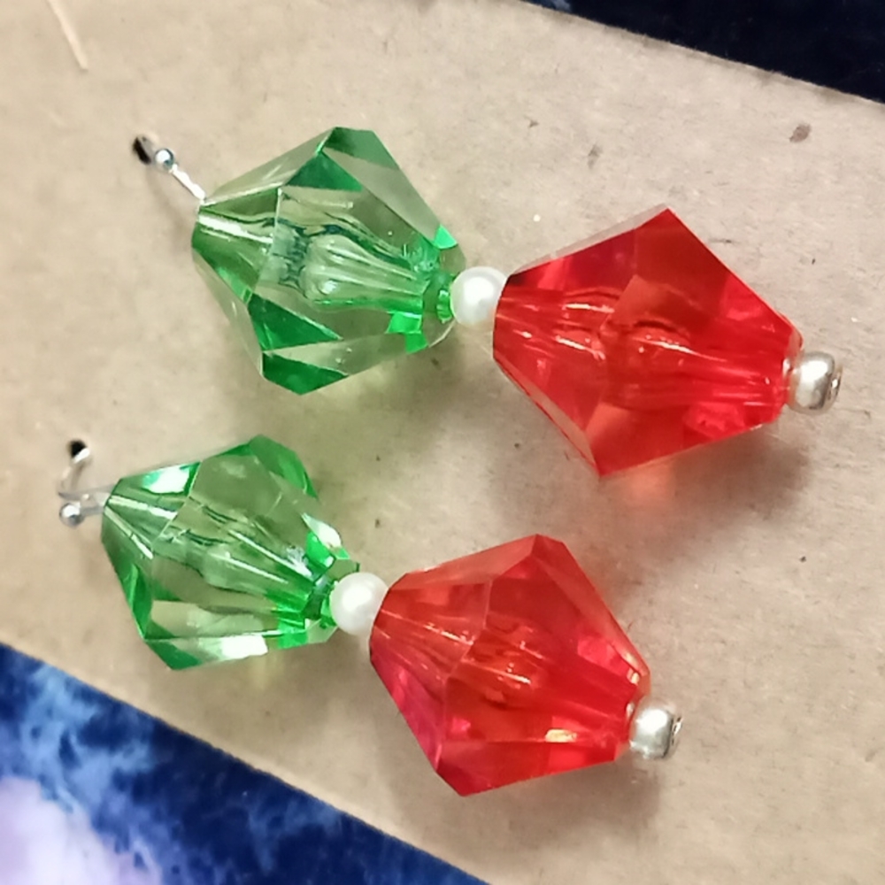 Hand Crafted red and green Christmas statement crystal earrings New